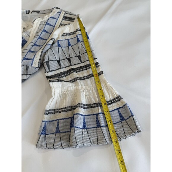 Pearl & Caviar Embroidered Knee Length Dress Blue Tiered Pleated  M/L Greece - Picture 9 of 11